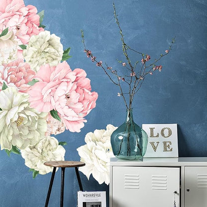 Large Pink and White Peony Wall Decals, Elegant Floral Stickers for Living Room Decor, Watercolor Vinyl Art for Bedroom, Master Bedroom & Home Decor