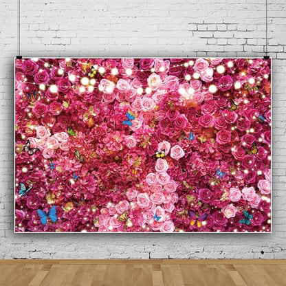 15x10ft Pink Red Rose Wall Background Flowers Photography Backdrop Girls Princess Birthday Baby Shower Wedding Cake Table Decoration Banner