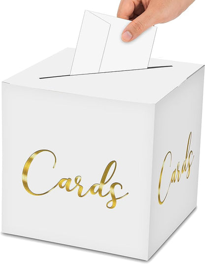 AWSICE Classic Elegant Card Box – 1 Set Hot Stamping Card Receiving Box for Gift Envelope Money – Wedding Bridal Baby Shower Birthday Graduation Party Supplies Decorations (8"*8"*8", Gold)-A05