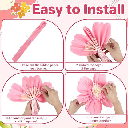15Pcs Tissue Paper Flower,12" Large Crepe Tissue Fiesta Flowers ,Handmade Colorful Giant Crepe Artificial Flowers Decorations for Wall,Birthday Wedding Backdrop Bridal Baby Shower Party Supplies