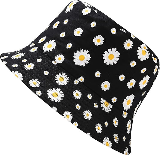 Flower Reversible Bucket Hat Cotton Summer Travel Beach Sun Hats Emboridery for Women Men