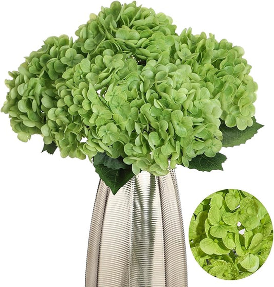 Kimura's Cabin 5Pcs 21inch Real Touch Artificial Hydrangea Flowers Lifelike Latex Hydrangeas Long Stem with Leaves Hydrangea Bouquet for Home Wedding Baby Shower Birthday Party Decoration （Green）