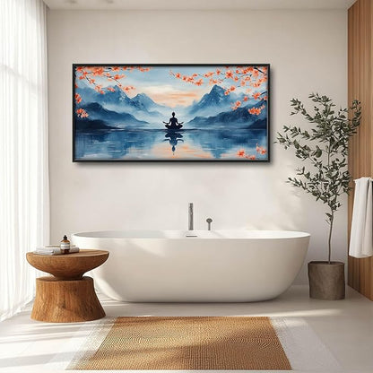 Zen Large Wall Art Buddha Lake Pictures Wall Decor Cherry Blossom Canvas Landscape Meditation Print Painting Modern Artwork Home Decoration for Yoga Spa Living Room Bathroom Bedroom Office Framed 60"x30"