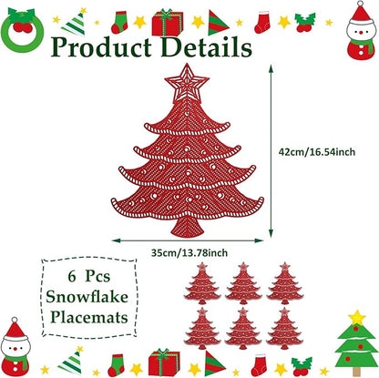 Lot of 6 Christmas Placemats, Placemats Decorations Table Mats Hollow Out Vinyl Place Mats for Dining Table Setting Kitchen Table Mats Christmas Decoration (Red Christmas Tree)