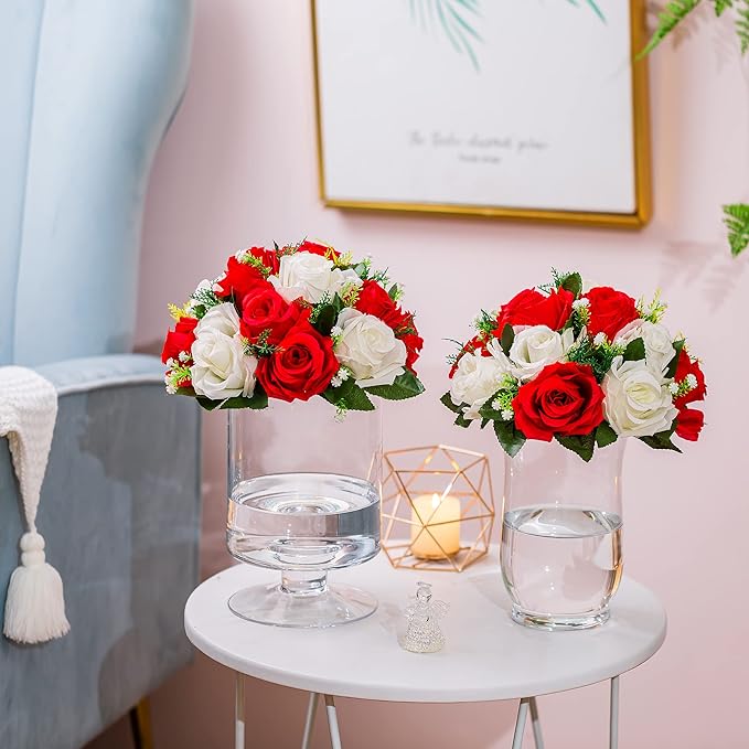 Flower Centerpieces for Wedding Tables: Wedding Table Decorations Red & White Flower Balls Centerpieces for Engagement Cerebration Party Center Pieces 2 Packs