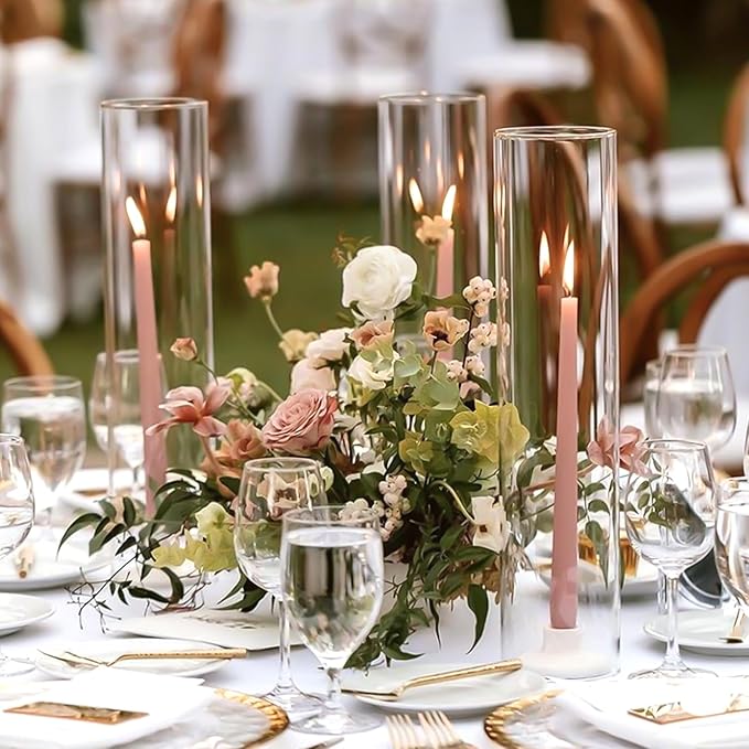 6 Pack Glass Cylinder Vases 14 Inch Tall Clear Flower Vase for Centerpieces, Hurricane Floating Candle Holder Wedding Decorations, Floral Vase Bulk for Table Shelf Party Home Deco (14 x 3.35 Inch)