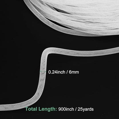 Mesh Tube Ribbon 25 Yards, 6mm Elastic Fabric Ribbons Mesh Tubing for Crafts/Gift Wrapping/Flower Bouquets/Wedding/Birthday/Holiday/Wreaths Christmas/Decoration[White]