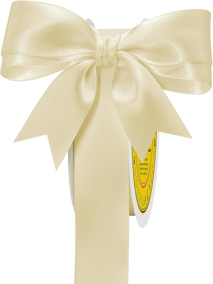 Double Face Cream Satin Ribbon 7/8 inch X 25 Yards Polyester Cream Ribbon for Gift Wrapping Very Suitable for Weddings Party Hair Bow Invitation Decorations and More