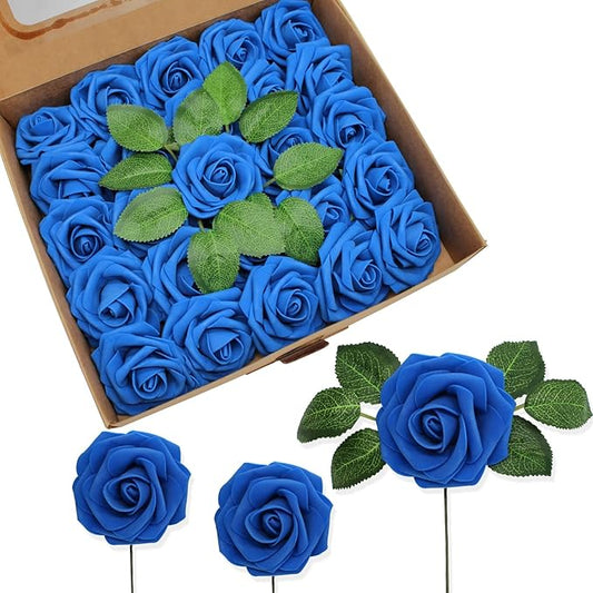 Artificial Flowers Realistic Roses, Real Looking Fake Roses with Stem for DIY Wedding Bouquets Centerpieces Bridal Shower Party Home Romantic Decorations (Royal Blue, Regular 3" - 200pcs)