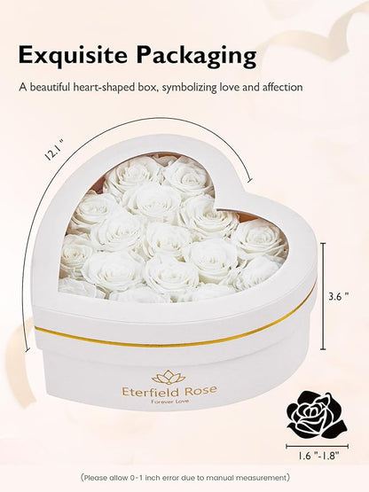 Eterfield 16 Forever Flowers in Heart Shape Box, Preserved Roses That Last a Year Preserved Flowers Birthday Gifts for Her Mom Women Wife Anniversary Valentines Day Mothers Day Christmas, White