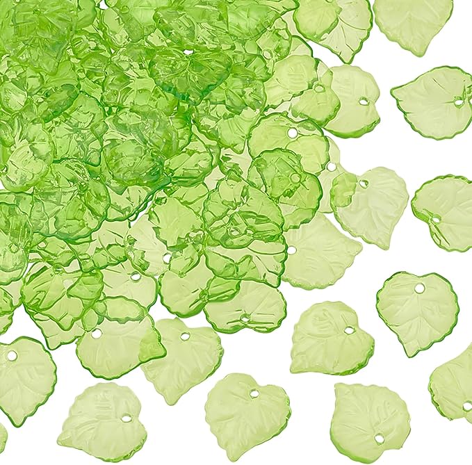 PH PandaHall 100pcs Green Flower Beads, Transparent Leaf Bead Charms, 15x15x2mm Frosted Leaves Pendants with 1.5mm Hole for DIY Earrings Pendants Bracelets Jewelry Making Spring Crafts Decor
