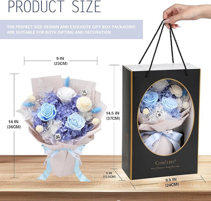 Preserved Flowers for Delivery, Blue Flower Bouquets with Necklace, Forever Real Roses Anniversary Birthday Gifts for Women Mom Wife Girlfriend, Fresh Flowers for Valentines Day Christmas