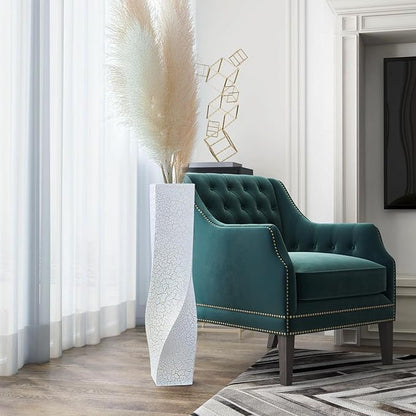 Tall Vases On Floor, 23.62" Twisted Geometric Flower Vase for Home, Living Room, Flower Centerpieces, Shelf, Table, Decor, White Crackle Vase