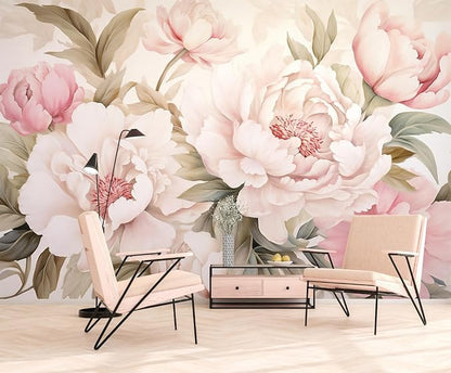 Pink Floral Wallpaper Large Peony Flowers Wall Mural for Girls Room Bedroom（Not Peel and Stick）