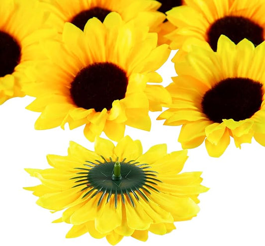 40pcs Fake Sunflower Heads with Stems, 4" Sunflower Artificial Silk Flower Heads for Party Baby Shower Wedding Making Handicrafts Home Decor(Yellow)