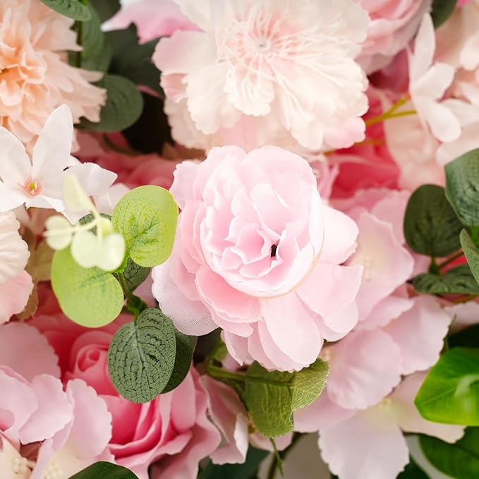 TFCFL Artificial Flowers Row, 39.5" X 12" Wedding Arch Faux Floral Swags, 3D Flower Panels Arrangement, DIY Wall Backdrop for Wedding Party Table Runner Decoration (Pink)