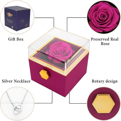‌TINGKU Eternal Real Rose Gift Box for Women, Preserved Rose with Customized Name Engraved Heart Necklace, Personalized Romantic Gift for Wife, Girlfriend, Mom, Mother's Day Love Keepsake