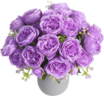 Artificial Peonies Silk Flowers, Purple Faux Peony Bouquet 4 Bundles Florals Arrangements Decor for Farmhouse Home Boho Wedding Table Centerpiece, Fake Plastic Flowers Bulk for Vase Decoration Purple