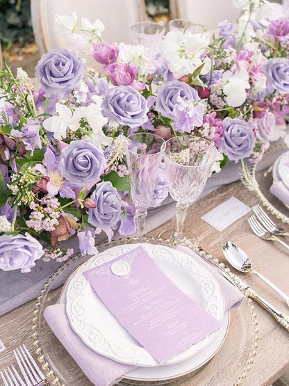 MACTING Artificial Lavender Flowers 30PCS Real Touch Fake Flowers with Stem Soft Foam Roses for Valentines Day Gifts DIY Wedding Bouquet Boutonniere Table Centerpieces Party Spring Home Decorations