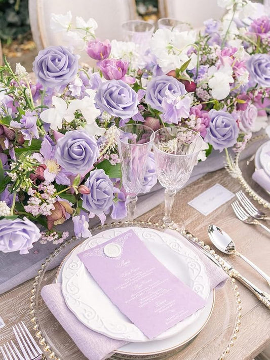 MACTING Artificial Lavender Flowers 30PCS Real Touch Fake Flowers with Stem Soft Foam Roses for Valentines Day Gifts DIY Wedding Bouquet Boutonniere Table Centerpieces Party Spring Home Decorations
