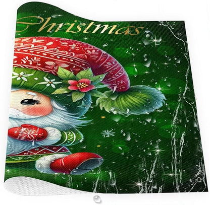 Xmas Christmas Green Santa Claus Placemats Set of 4 PVC Vinyl Non Slip Table Mats Heat Resistant Place Mats Washable Wipeable Dining Table Mat for Kitchen Decor Party Indoor Outdoor Decorative Gift