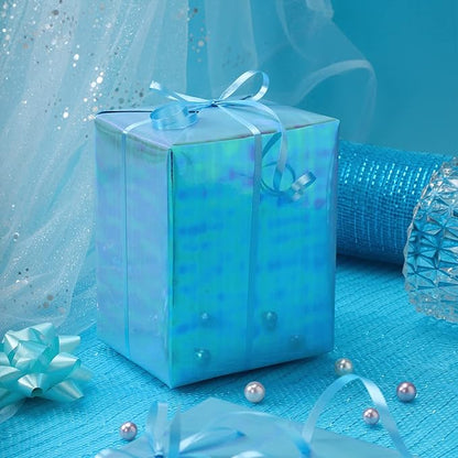 LeZakaa Blue Wrapping Paper Roll, Holographic Iridescent Wrapping Paper for Birthday, Valentine's, Mother's Day, Holiday, Large Roll, 30 inches x 32.8 Feet (92.9 sq.ft.)