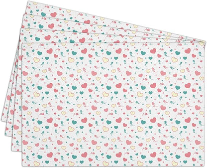 Cotton Linen Waterproof Placemats Set of 4, Pink Love Hearts Dining Mat Table Mats Decor Fabric for Kitchen Dinner Coffee Shop Table, Indoor/Outdoor Washable Wipeable Placemat -N032