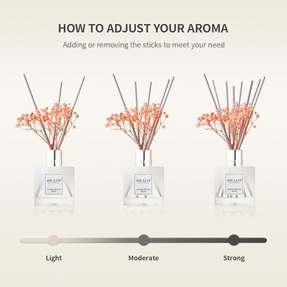 Airkeep Reed Diffuser Set,6.76 fl oz (200 ml) - White Jasmine Oil Diffusers with 8 Reed Sticks, Home Fragrance Reed Diffuser for Bathroom Shelf Decor