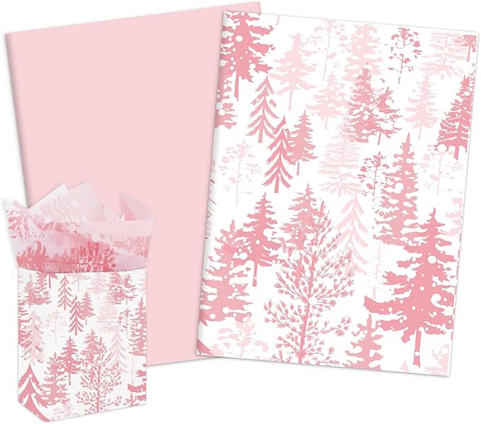 Whaline 100 Sheets Christmas Pink Tissue Paper Christmas Tree Gift Wrapping Paper Art Craft Paper for Home DIY Gift Bags Xmas Winter New Year Decor, 14 x 20 Inch