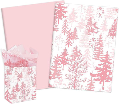 Whaline 100 Sheets Christmas Pink Tissue Paper Christmas Tree Gift Wrapping Paper Art Craft Paper for Home DIY Gift Bags Xmas Winter New Year Decor, 14 x 20 Inch