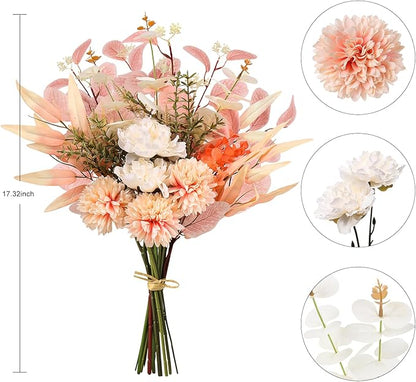 Fake Artificial Flowers Bouquet for Decoration, Silk Flower Arrangements Faux Flowers Plant Wedding Bride Bouquets Tables Centerpieces for Rustic Home Decor Indoor Vase Floral Table Decor (Champagne)