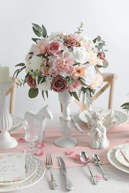 Artificial Flowers Roses Fake Flowers with Stems Pink Dahlia Artificial Flowers for DIY Bridal Bouquets Faux Flowers Centerpieces for Table Home Decor