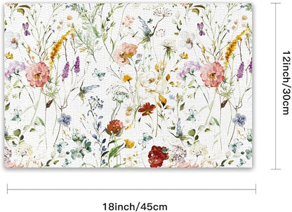 Placemats Set of 4 Waterproof Oilproof Table Mats Floral Pattern Washable Wipeable Heat Resistant Easy to Clean for Indoor Outdoor Party Kitchen Dining Table Decoration 12 * 18in