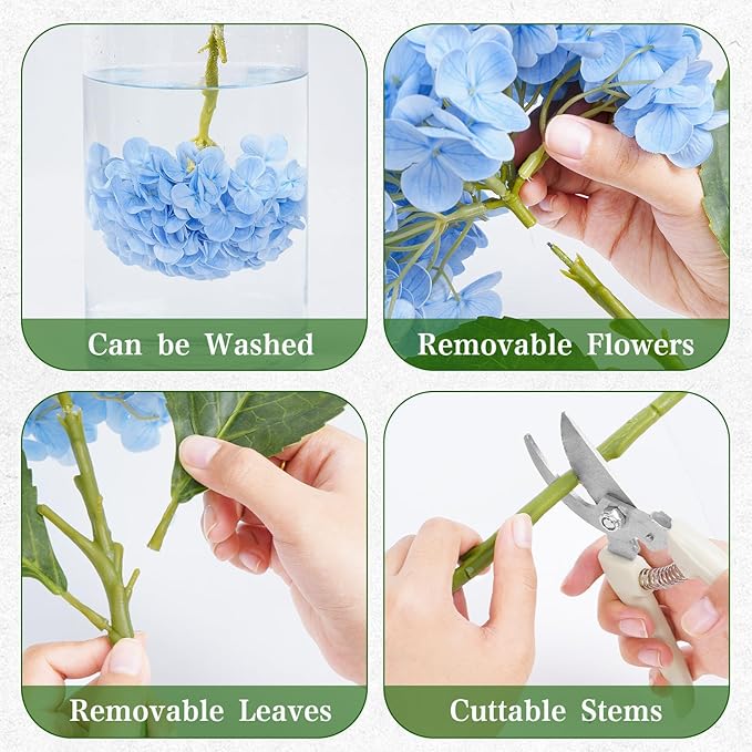 4 Pcs Blue Hydrangea Artificial Flowers, Latex Real Touch Hydrangea Flowers, 19.6'' Full Faux Hydrangea Flowers Fake Flowers for Home Decor Party Wedding Centerpiece Bouquet Floral Arrangements