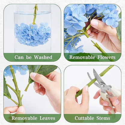 6 Pcs Blue Hydrangea Artificial Flowers, Latex Real Touch Hydrangea Flowers, 19.6'' Full Faux Hydrangea Flowers Fake Flowers for Home Decor Party Wedding Centerpiece Bouquet Floral Arrangements