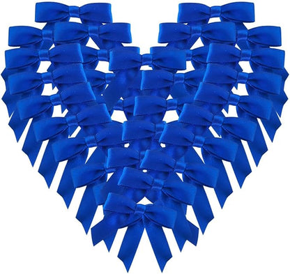 50pcs 1-1/2" Blue Satin Ribbon Bows Without Twist Ties for Gift Wrapping Packing Christmas Decoration (Blue)