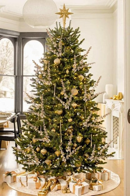 8 Pcs Christmas Tree Picks and Sprays Champagne Glitter Christmas Picks 25.6" Christmas Glitter Eucalyptus Leaves Stems for Christmas Tree Filler Branches Wreaths Centerpieces Holiday Decorations