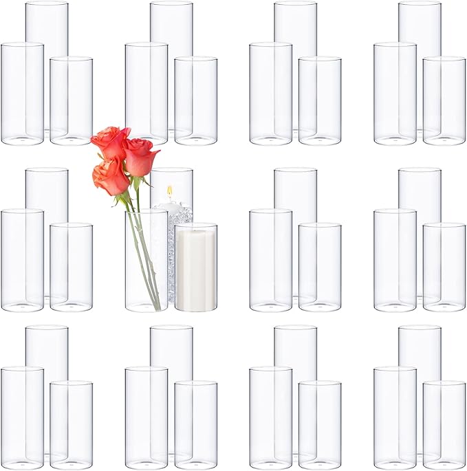 54 Pcs Cylinder Vases Set for Centerpieces, 6/8/10 Inch Tall Clear Glass Vase, Hurricane Floating Candle Holder for Wedding Table Decor, 2.5''/2.7''/3.3''' Diameter (2.5'' X 5'',6'',8'')