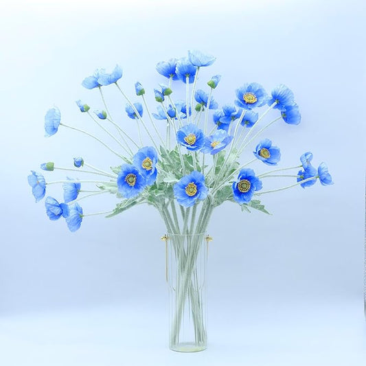 2 Pcs Artificial Fake Flowers Plants Poppies Silk Flower Arrangements Wedding Bouquets Decorations Plastic Floral Table Centerpieces for Home Kitchen Garden Party Decor Approx 23.6" High - Dark Blue