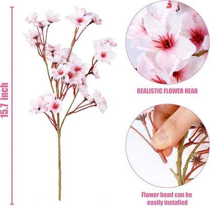 Sggvecsy Artificial Cherry Blossom Flowers 4 Pcs Faux Cherry Blossom Stems Faux Silk Cherry Blossom Branches 15.7’’ Fake Peach Flowers for Vase Arrangements Home Wedding Table Decor (Pink)