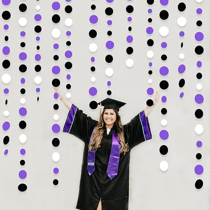 46Ft Purple Black Circle Dots Garlands Black Purple and White Polka Dot Hanging Paper Streamer Banners for Birthday Graduation Wedding Bridal Shower Baby Shower Halloween Party Decorations Supplies
