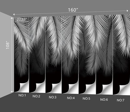 grey tropical botanical leaf wallpaper bedroom palm leave plant murals office modern black and white trendy room decor living room tv background large wall mural - 160"x108"Not Peel and Stick