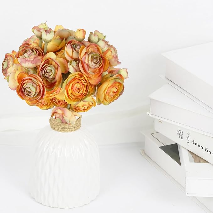 IPOPU Artificial Ranunculus Orange Silk Flowers with Stems 12PCS Mini Fake Flowers for DIY Wedding Bouquet Bridal Shower Decorations Floral Filler Flowers Centerpieces (Shade of Orange)