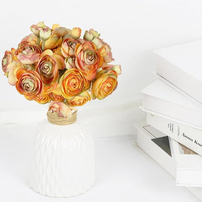 IPOPU Artificial Ranunculus Orange Silk Flowers with Stems 12PCS Mini Fake Flowers for DIY Wedding Bouquet Bridal Shower Decorations Floral Filler Flowers Centerpieces (Shade of Orange)