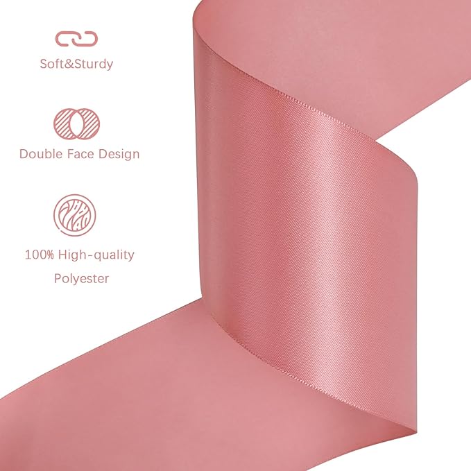 Dusty Pink Satin Ribbon 3 inch X 15 Yards Polyester Ribbon for Gift Wrapping Very Suitable for Weddings Party Hair Bow Invitation Decorations and More