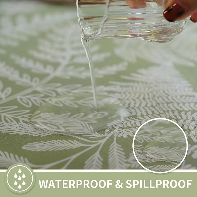 Rectangle Table Cloth,100% Waterproof Tablecloth Oil Proof Spill Proof Vinyl Table Cloth, Wipe Clean Plastic Table Cover for Dining, Camping, Indoor and Outdoor 54" x 84",Green Leaves