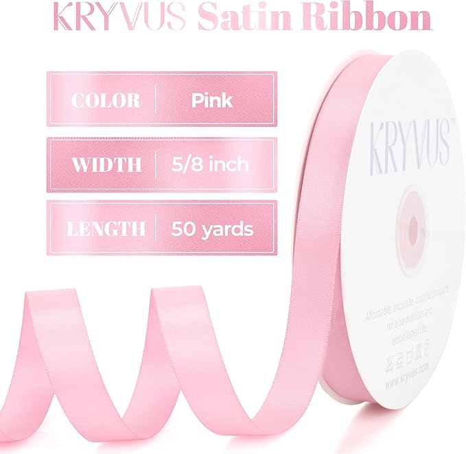 Pink Satin Ribbon, Double Faced 5/8 Inch X 50 Yards Pink Ribbon, Premium Satin Ribbon for Gift Wrapping, Crafts, Hair Bow Making, Sewing, Flower Bouquet, Wedding Party Decor