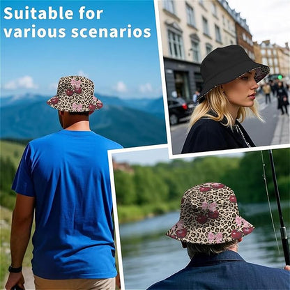 Bucket Hat for Women Men Unisex Sun Cap Packable Outdoor Fisherman Hat Headwear,Reversible Double-Side-Wear