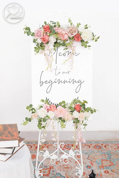Pack of 2 Wedding Arch Decorations Artificial Hanging Flowers Floral Swag for Wedding Welcome Sign Backdrop Balloon Arch Home Party Bridal Ceremony Reusable(Pink Vine)