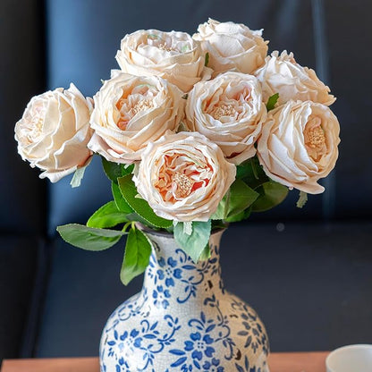 Fake Flowers for Decoration Home Decor Real Touch Artificial Flowers Austin Rose Peony Latex Fake Flower Living Room Decoration Vivid Pink Roses Peonies (Champagne 4pcs)